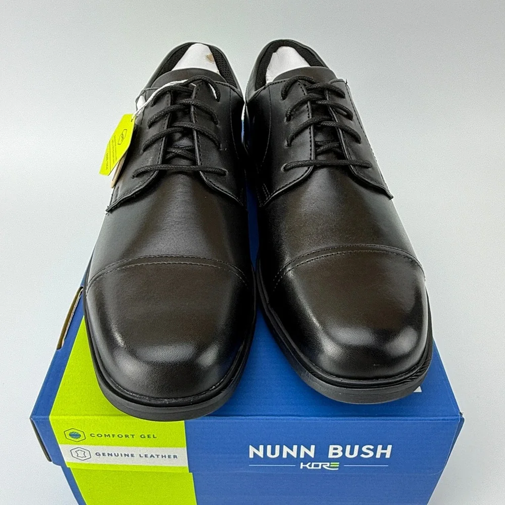Nunn Bush Kore Pro CT OX Leather Cap Toe Oxford Shoes Mens 8.5 M Black NIB